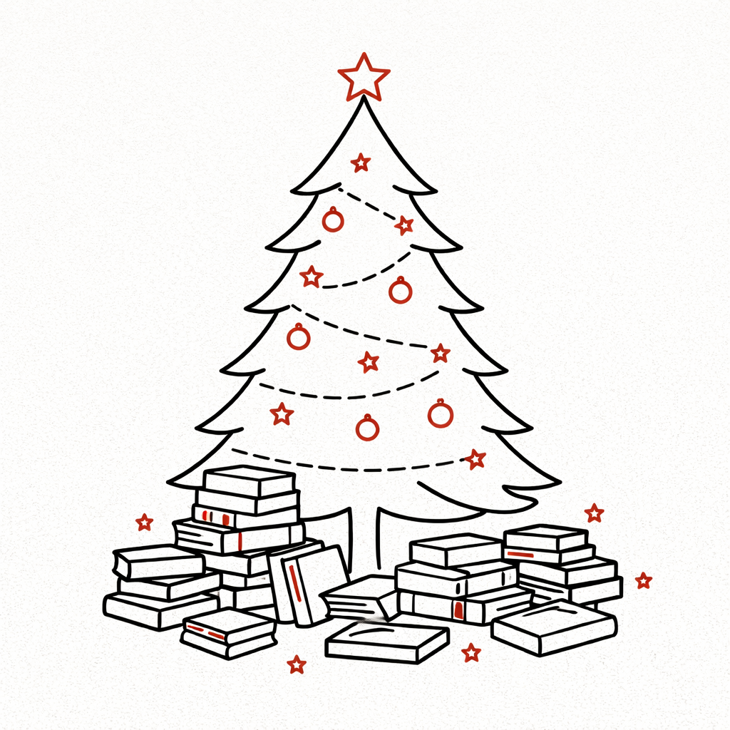 Christbaum unter dem Bücher liegen