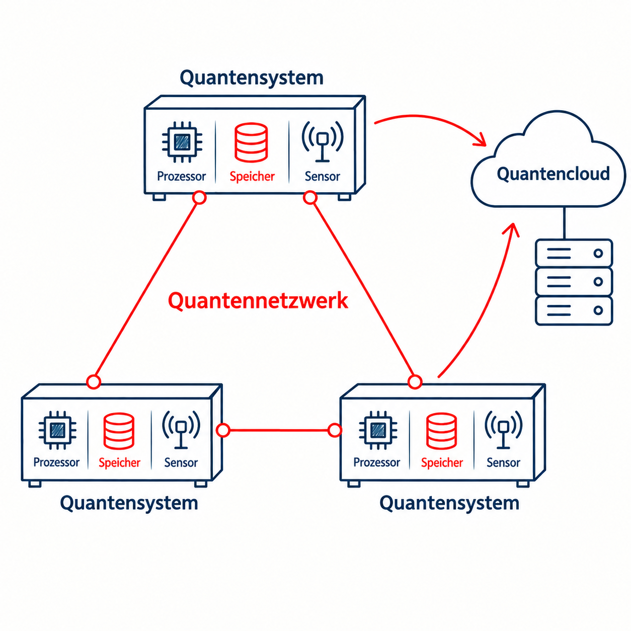 Quantensysteme verbunden durch Quantennetzwerk