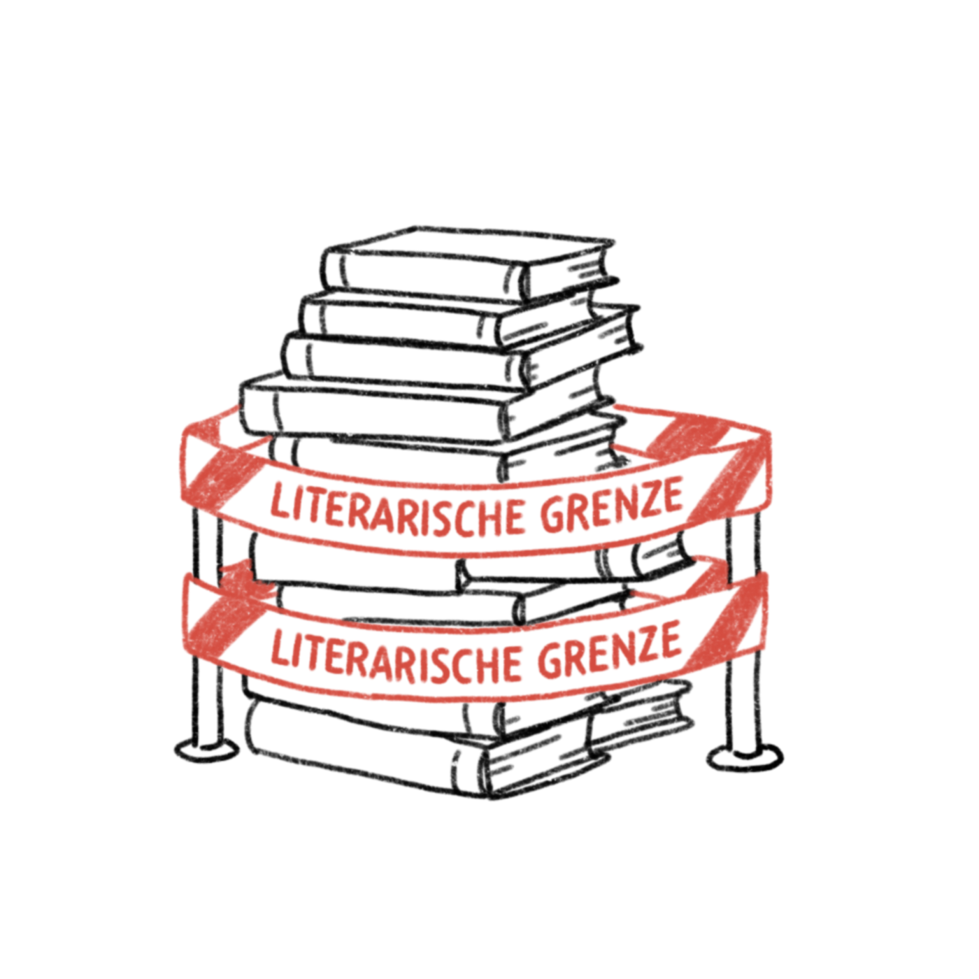 Bücher hinter einem Absperrband