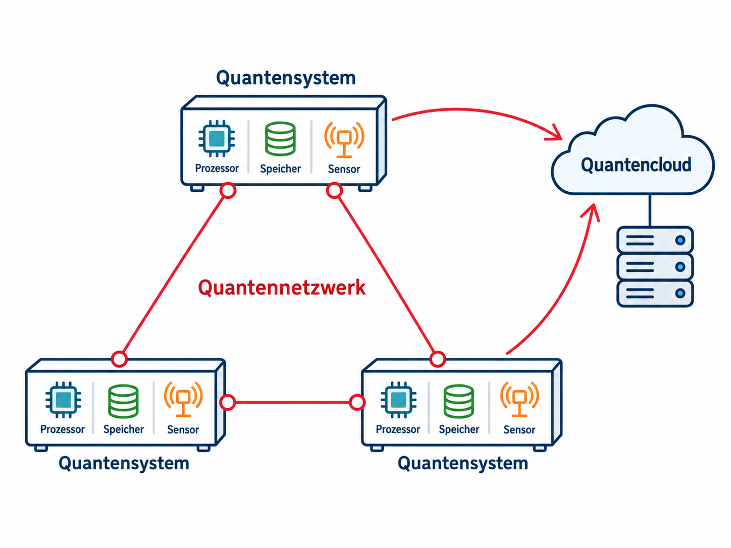 Quantensysteme verbunden durch Quantennetzwerk