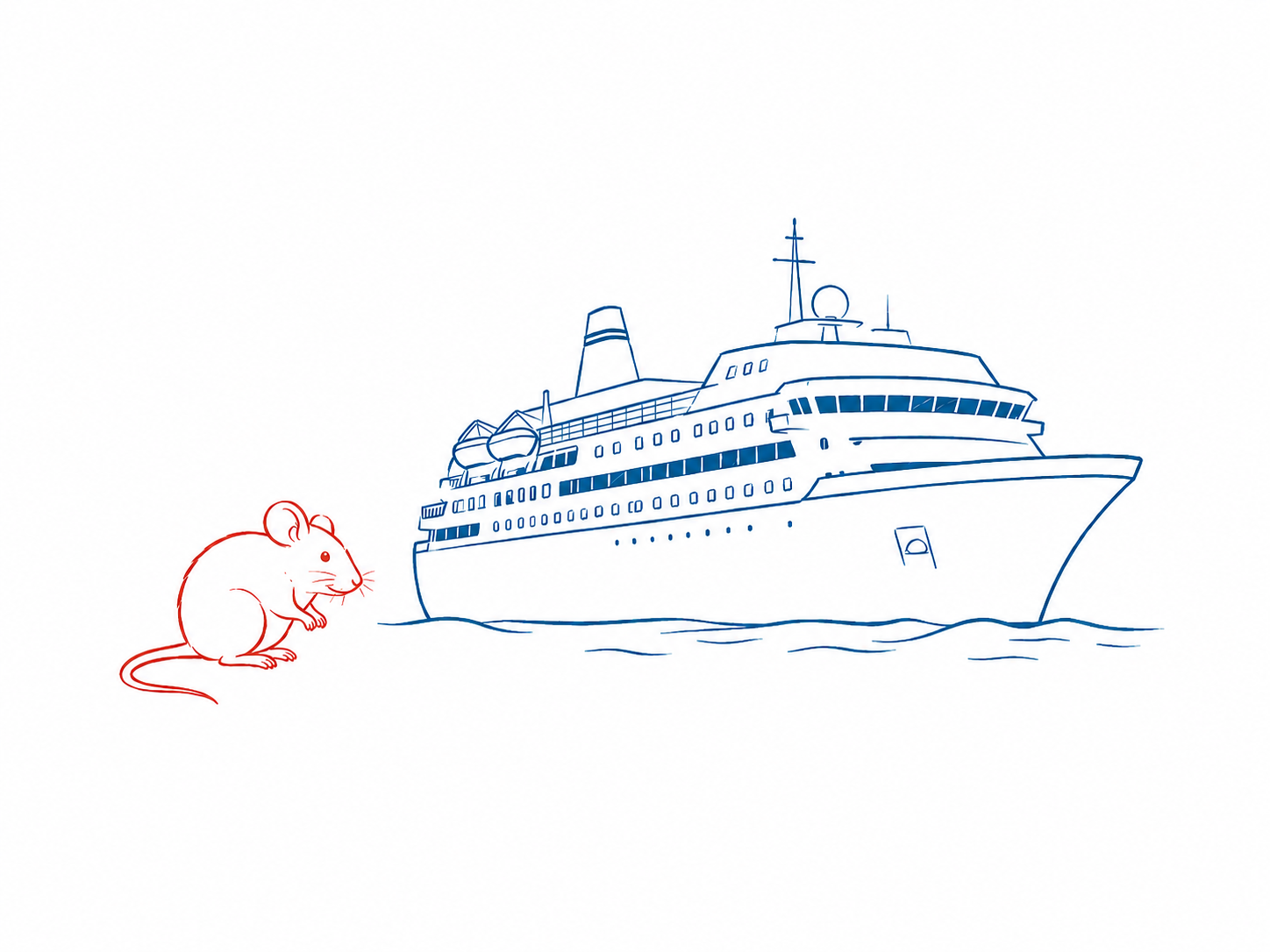 Ein Nagetier im Vordergrund links, rechts dahinter ein Kreuzfahrtschiff